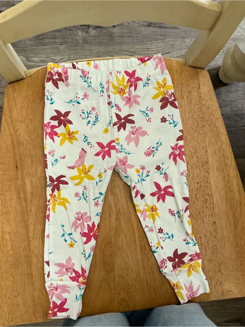 Toddler Floral Stretch Leggings - White with Pink & Yellow Flowers
